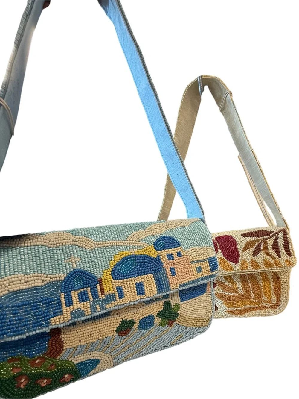 Coastal Beaded Shoulder Bag - Blue, Cream